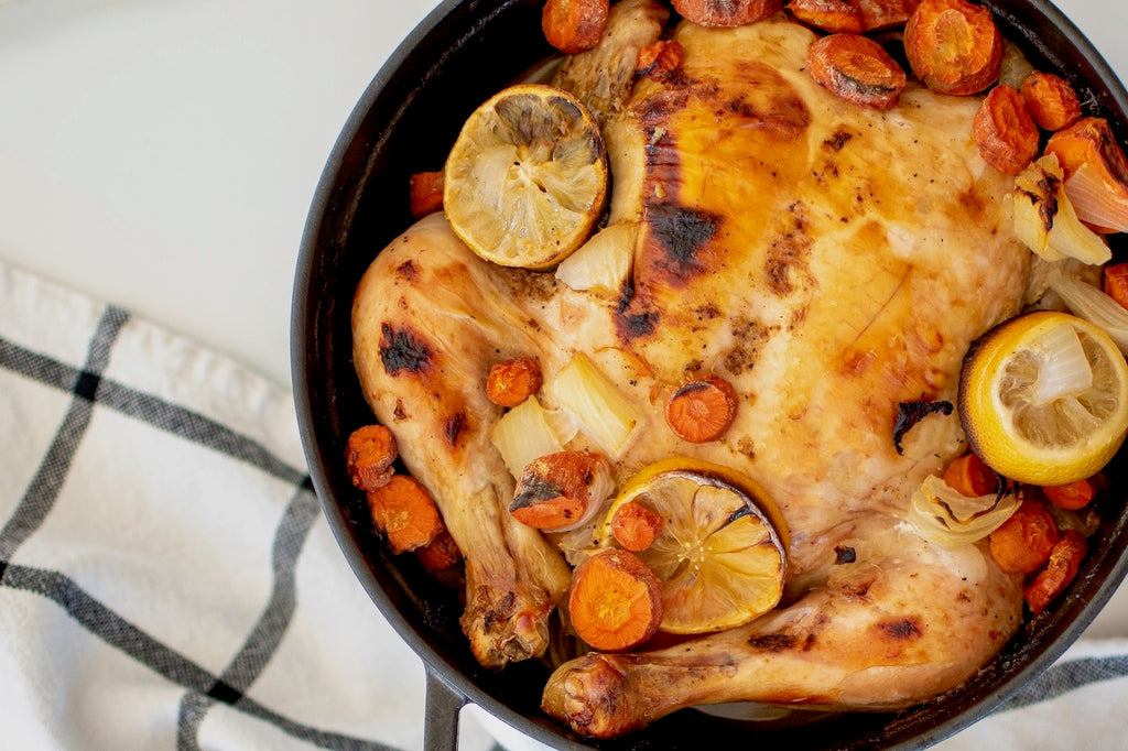 Lemon chicken in Dutch over with roasted vegetable