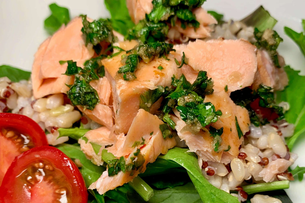 Salsa Verde with Preserved Lemon on Baked Salmon